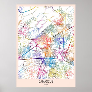 Poster Carte de la ville de Damas en Syrie