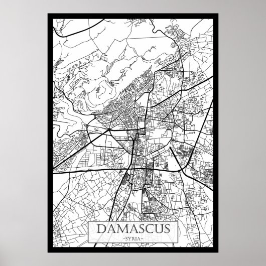 Poster Carte de la ville de Damas Syrie (Devant)