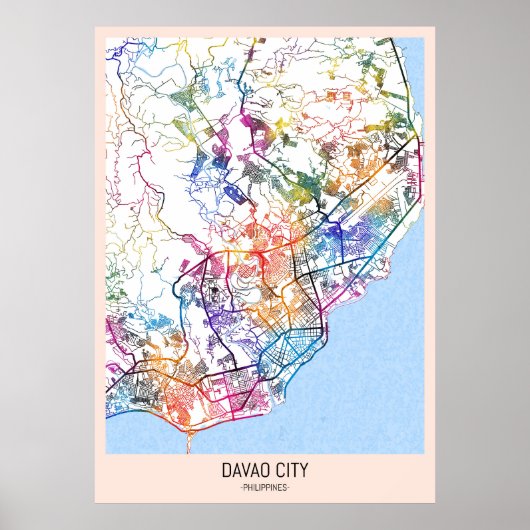 Poster Carte de la ville de Davao Philippines (Devant)