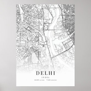 Poster Carte de la ville de Delhi