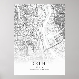 Poster Carte de la ville de Delhi