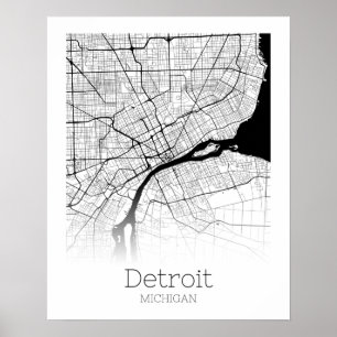 Poster Carte de la ville de Detroit