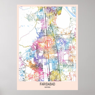 Poster Carte de la ville de Faridabad Haryana