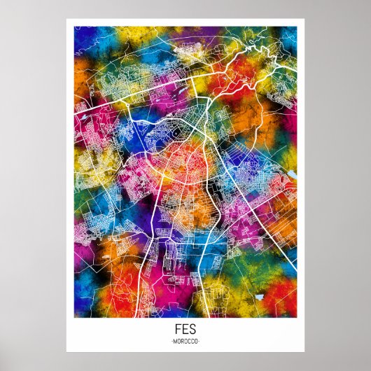 Poster Carte de la ville de Fes Maroc (Devant)