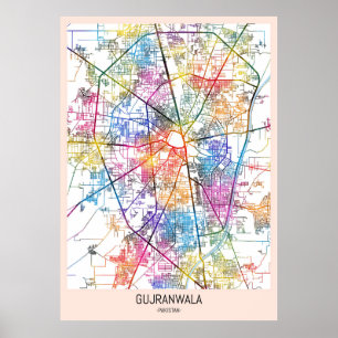 Poster Carte de la ville de Gujranwala Pakistan