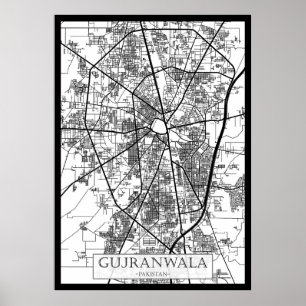 Poster Carte de la ville de Gujranwala Pakistan