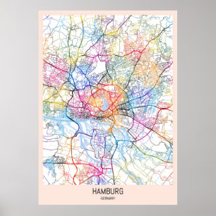 Poster Carte de la ville de Hambourg Allemagne
