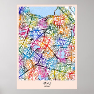 Poster Carte de la ville de Hanoi Vietnam
