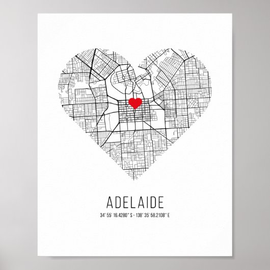 Poster Carte de la ville de Heart Adelaide (Australie) (Devant)
