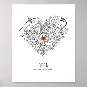 Poster Carte de la ville de Heart Bern (Suisse)