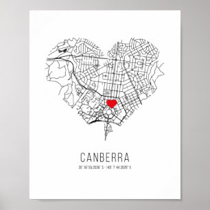 Poster Carte de la ville de Heart Canberra (Australie)
