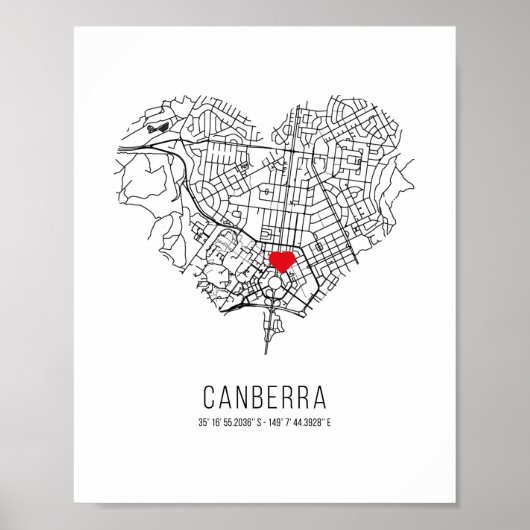 Poster Carte de la ville de Heart Canberra (Australie) (Devant)