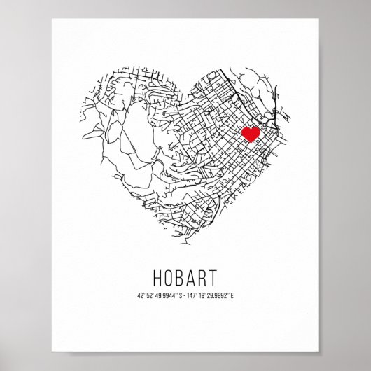 Poster Carte de la ville de Heart Hobart (Australie) (Devant)