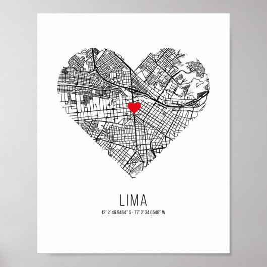 Poster Carte de la ville de Heart Lima (Pérou) (Devant)