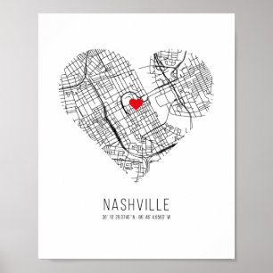 Poster Carte de la ville de Heart Nashville (États-Unis)