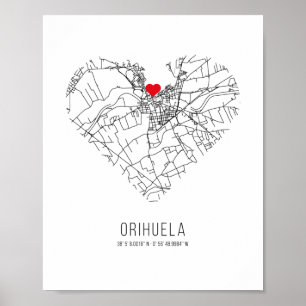 Poster Carte de la ville de Heart Orihuela (Espagne)