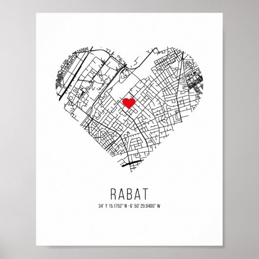 Poster Carte de la ville de Heart Rabat (Maroc) (Devant)