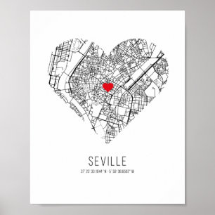 Poster Carte de la ville de Heart Seville (Espagne)