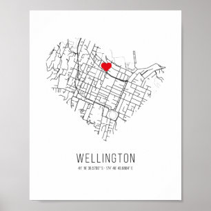 Poster Carte de la ville de Heart Wellington (Nouvelle-Zé