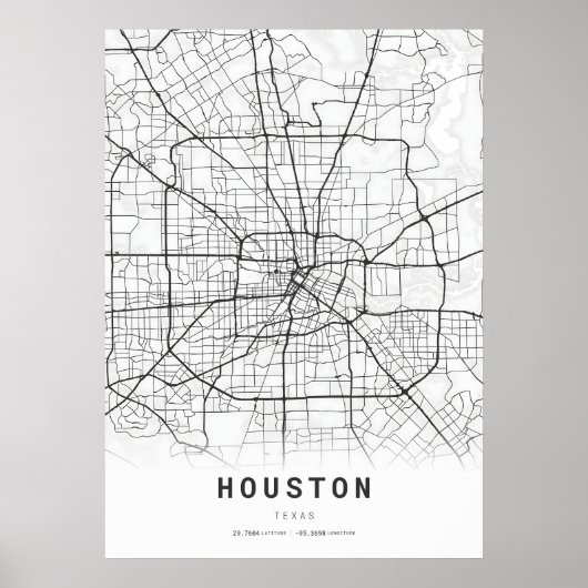 Poster Carte de la ville de Houston (Devant)