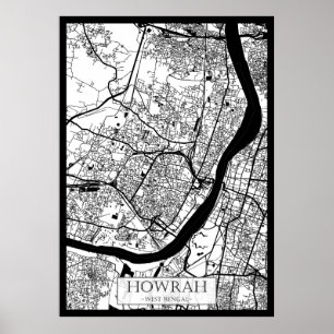 Poster Carte de la ville de Howrah Bengale occidental