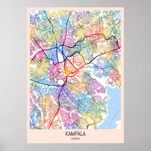 Poster Carte de la ville de Kampala Ouganda