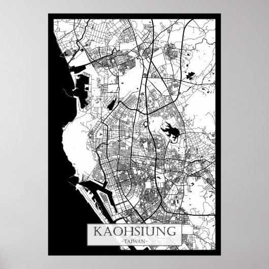 Poster Carte de la ville de Kaohsiung Taïwan (Devant)
