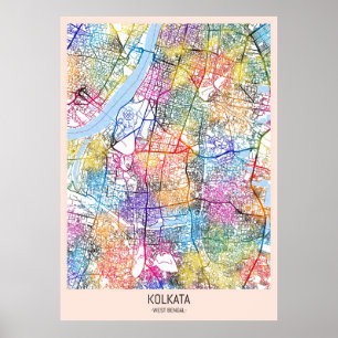 Poster Carte de la ville de Kolkata West Bengale