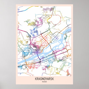 Poster Carte de la ville de Krasnoïarsk Russie