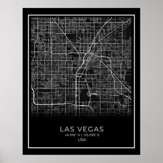 Poster Carte de la ville de Las Vegas - Las Vegas Black M