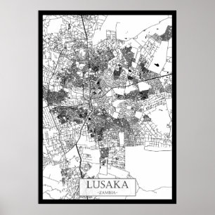 Poster Carte de la ville de Lusaka Zambie