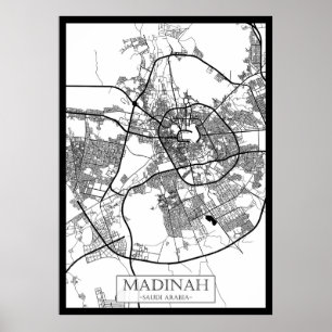 Poster Carte de la ville de Madinah en Arabie saoudite