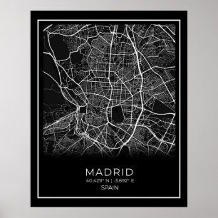 Poster Carte de la ville de Madrid - Madrid Carte noire P