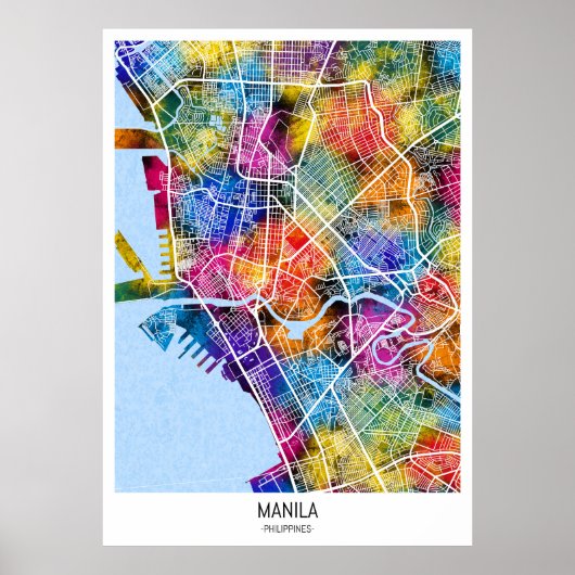 Poster Carte de la ville de Manille aux Philippines (Devant)