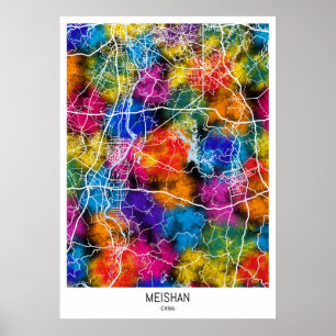 Poster Carte de la ville de Meishan Chine