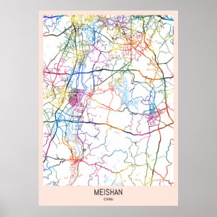Poster Carte de la ville de Meishan Chine
