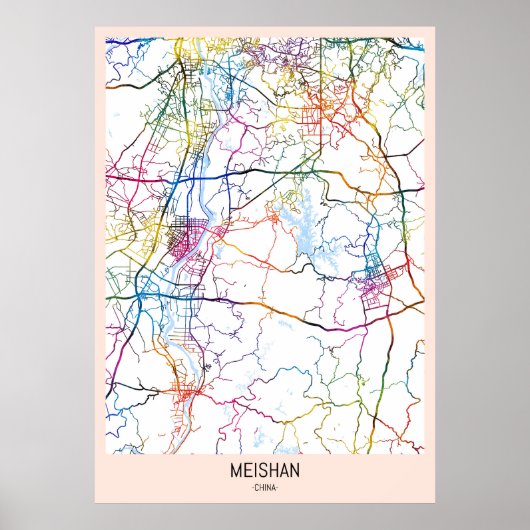 Poster Carte de la ville de Meishan Chine (Devant)