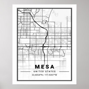 Poster Carte de la ville de Mesa Arizona États-Unis
