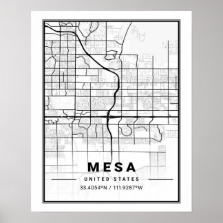 Poster Carte de la ville de Mesa Arizona États-Unis