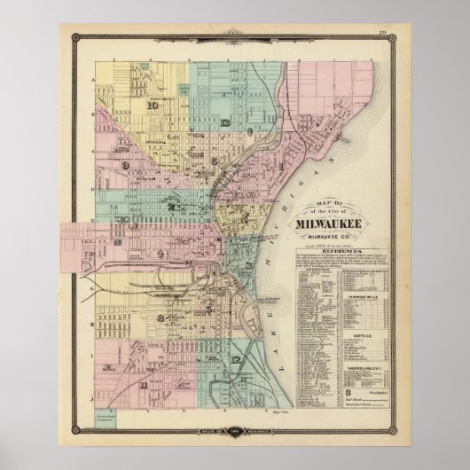 Poster Carte de la ville de Milwaukee, Milwaukee Co (Devant)