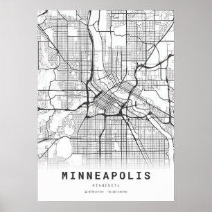 Poster Carte de la ville de Minneapolis