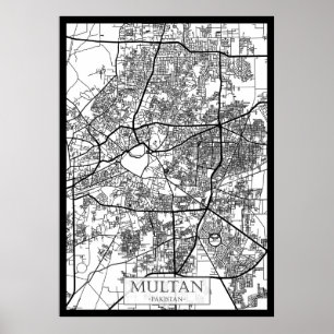 Poster Carte de la ville de Multan Pakistan