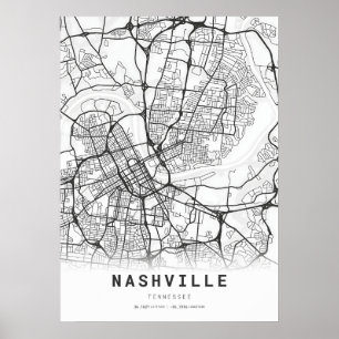 Poster Carte de la ville de Nashville
