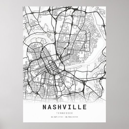 Poster Carte de la ville de Nashville (Devant)