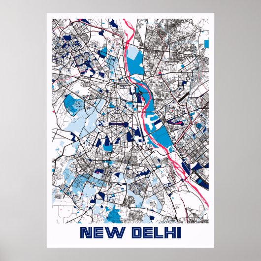 Poster Carte de la ville de New Delhi - Inde MilkTea (Devant)