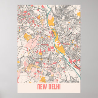 Poster Carte de la ville de New Delhi - India Chalk