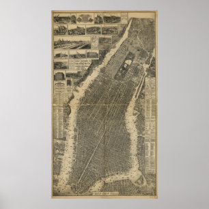Poster Carte de la ville de New York (1879)