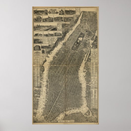 Poster Carte de la ville de New York (1879) (Devant)