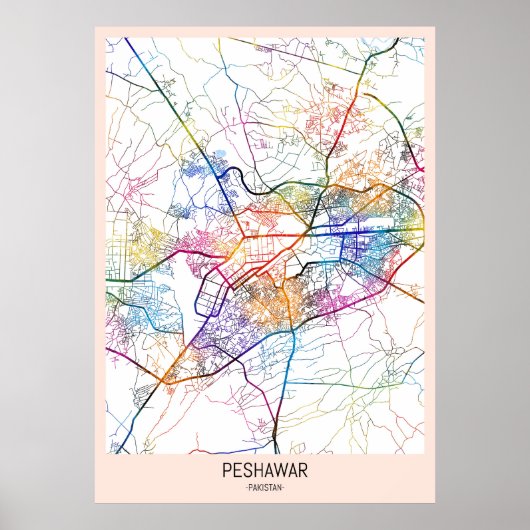 Poster Carte de la ville de Peshawar Pakistan (Devant)