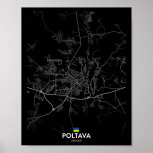 Poster Carte de la ville de Poltava Ukraine Souvenir de v